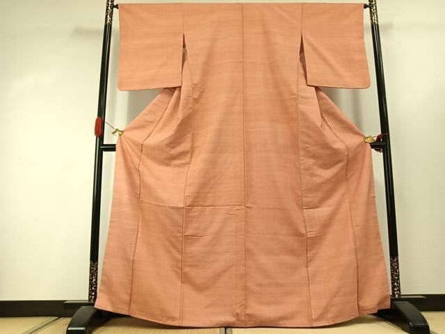 平和屋着物●上質な紬　色無地　深支子色　正絹　逸品　AABJ4489fy