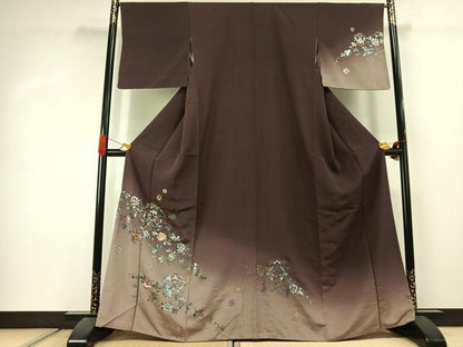 平和屋着物●訪問着　刺繍　花鳥文　暈し染め　正絹　逸品　AABJ4491fy