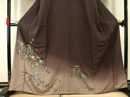 平和屋着物●訪問着　刺繍　花鳥文　暈し染め　正絹　逸品　AABJ4491fy