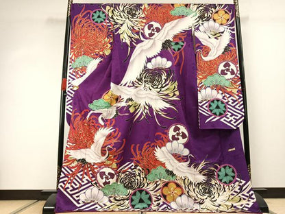平和屋着物●世界的ファッションデザイナー　山本寛斎　kansaiブランド　振袖　花鳥文　金糸　金彩　正絹　逸品　AABJ4492fy