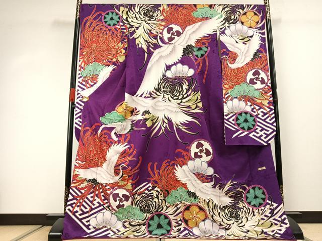 平和屋着物●世界的ファッションデザイナー　山本寛斎　kansaiブランド　振袖　花鳥文　金糸　金彩　正絹　逸品　AABJ4492fy