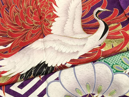 平和屋着物●世界的ファッションデザイナー　山本寛斎　kansaiブランド　振袖　花鳥文　金糸　金彩　正絹　逸品　AABJ4492fy
