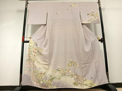 平和屋着物●訪問着　駒刺繍　地紙花文　暈し染め　金彩　正絹　逸品　AABJ4493fy