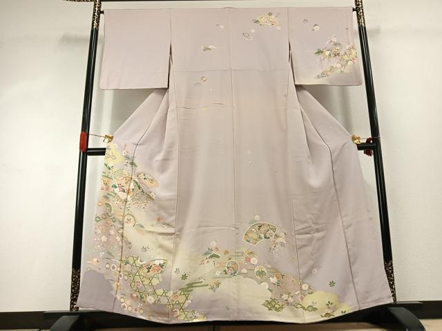 平和屋着物●訪問着　駒刺繍　地紙花文　暈し染め　金彩　正絹　逸品　AABJ4493fy