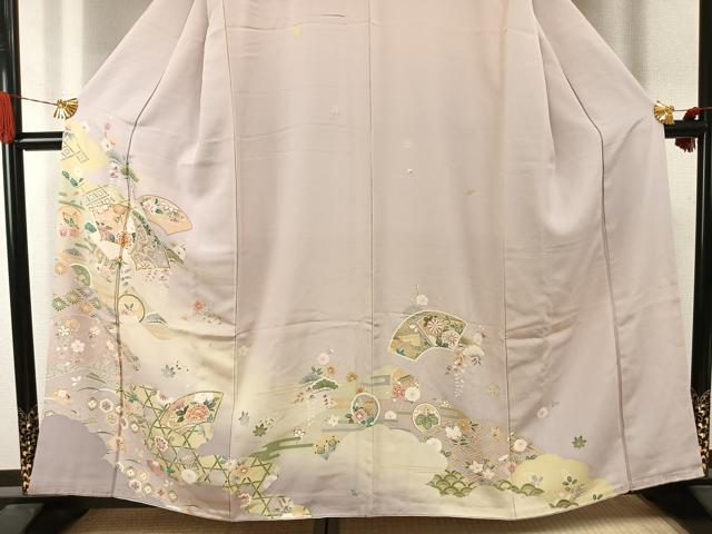 平和屋着物●訪問着　駒刺繍　地紙花文　暈し染め　金彩　正絹　逸品　AABJ4493fy