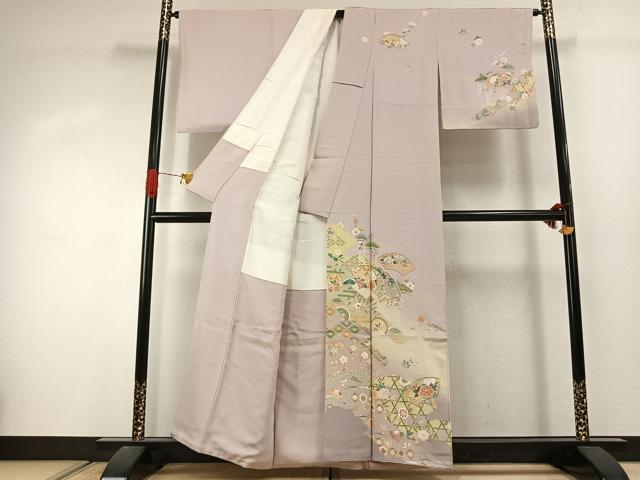 平和屋着物●訪問着　駒刺繍　地紙花文　暈し染め　金彩　正絹　逸品　AABJ4493fy