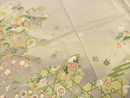 平和屋着物●訪問着　駒刺繍　地紙花文　暈し染め　金彩　正絹　逸品　AABJ4493fy