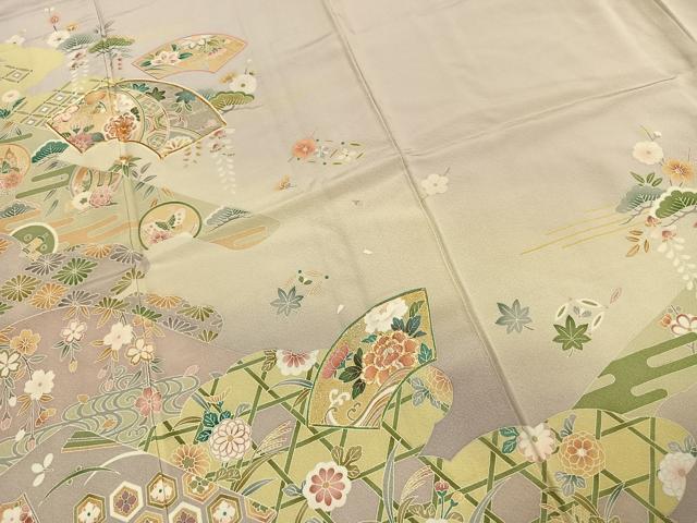 平和屋着物●訪問着　駒刺繍　地紙花文　暈し染め　金彩　正絹　逸品　AABJ4493fy