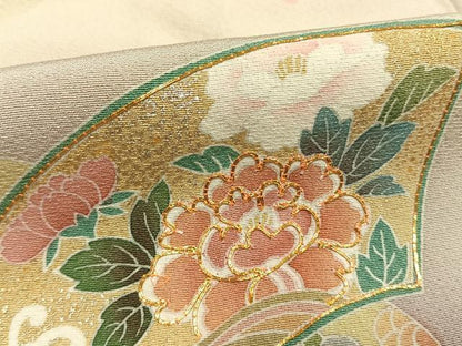 平和屋着物●訪問着　駒刺繍　地紙花文　暈し染め　金彩　正絹　逸品　AABJ4493fy