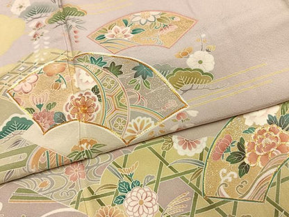 平和屋着物●訪問着　駒刺繍　地紙花文　暈し染め　金彩　正絹　逸品　AABJ4493fy