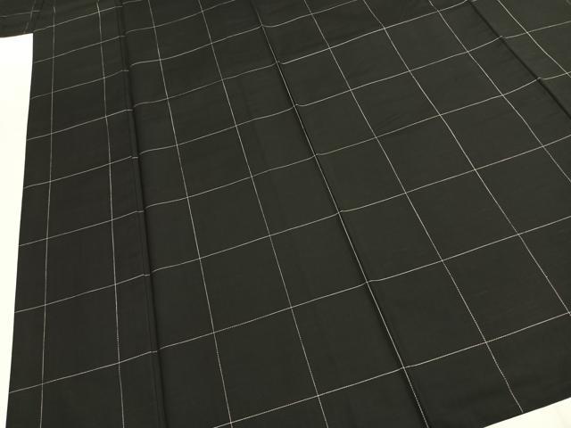 平和屋着物●本場大島紬　格子　黒地　廣田紬謹製　反端付き　正絹　逸品　AABJ4496fy