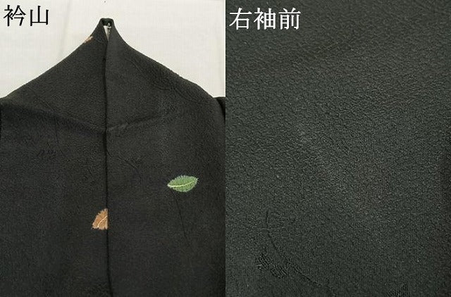 平和屋着物●上質な小紋　地紋起こし　草花文　黒地　金彩　正絹　逸品　AABJ4497fy
