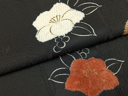 平和屋着物●上質な小紋　地紋起こし　草花文　黒地　金彩　正絹　逸品　AABJ4497fy