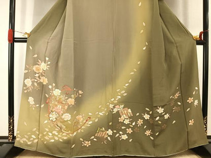 平和屋着物●訪問着　駒刺繍　草花文　暈し染め　正絹　逸品　AABJ4498fy