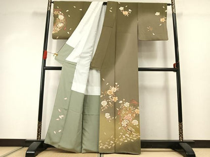平和屋着物●訪問着　駒刺繍　草花文　暈し染め　正絹　逸品　AABJ4498fy
