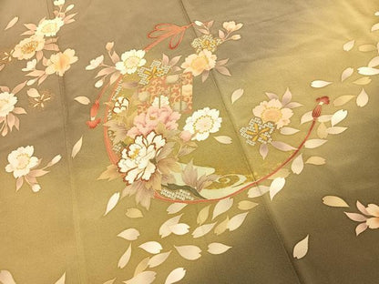平和屋着物●訪問着　駒刺繍　草花文　暈し染め　正絹　逸品　AABJ4498fy