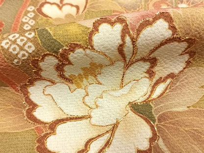 平和屋着物●訪問着　駒刺繍　草花文　暈し染め　正絹　逸品　AABJ4498fy