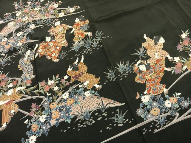 平和屋着物●豪華黒留袖　作家物　人物花文　金彩　正絹　逸品　AABJ4499fy