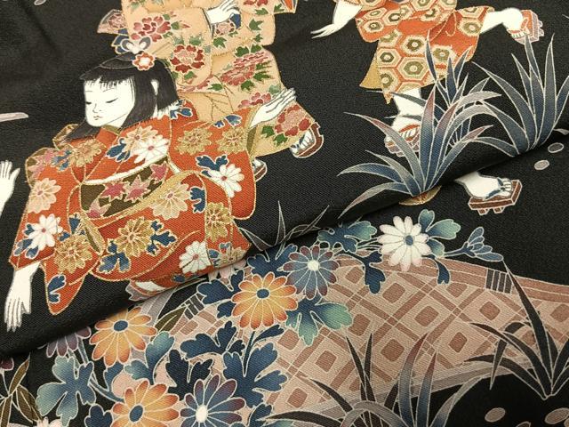 平和屋着物●豪華黒留袖　作家物　人物花文　金彩　正絹　逸品　AABJ4499fy