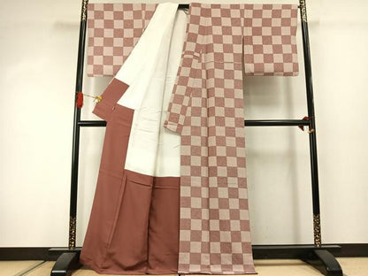 平和屋着物●伝統工芸士　保科土山　小紋　市松花唐草文　東急百貨店扱い　ロング丈　正絹　逸品　AABJ4501fy