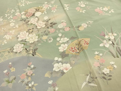平和屋着物●訪問着　地紙花文　暈し染め　金彩　正絹　逸品　AABJ4502fy