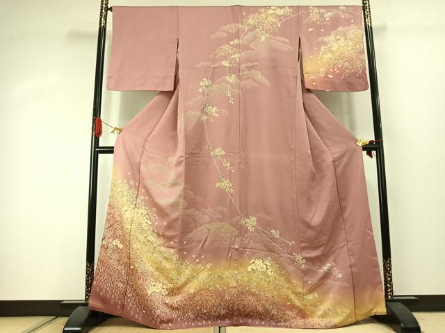 平和屋着物●訪問着　舞花文　暈し染め　金通し地　正絹　逸品　AABJ4503fy