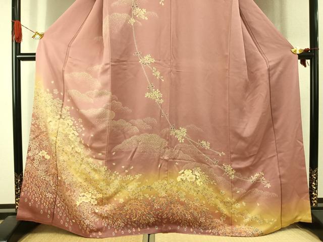 平和屋着物●訪問着　舞花文　暈し染め　金通し地　正絹　逸品　AABJ4503fy