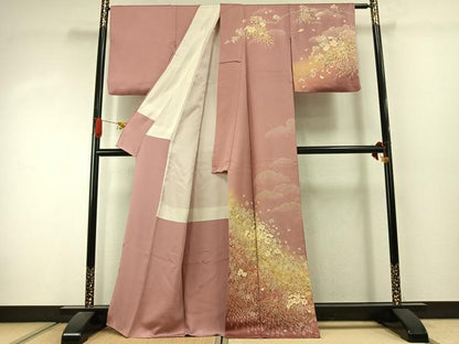 平和屋着物●訪問着　舞花文　暈し染め　金通し地　正絹　逸品　AABJ4503fy