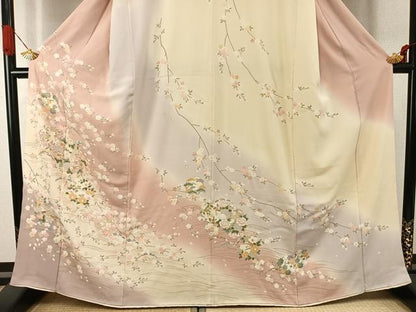 平和屋着物●訪問着　駒刺繍　草花文　暈し染め　正絹　逸品　AABJ4505fy