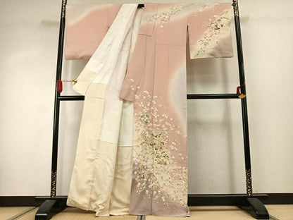 平和屋着物●訪問着　駒刺繍　草花文　暈し染め　正絹　逸品　AABJ4505fy