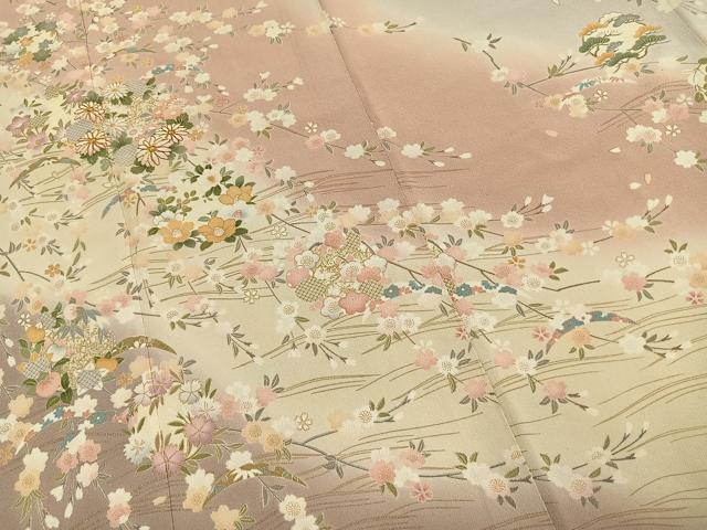 平和屋着物●訪問着　駒刺繍　草花文　暈し染め　正絹　逸品　AABJ4505fy