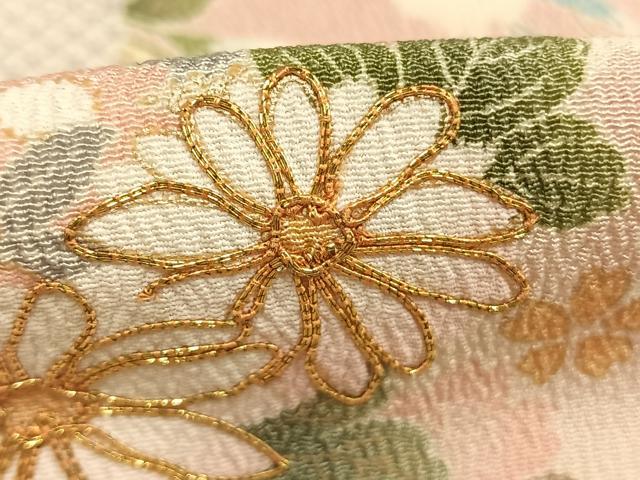 平和屋着物●訪問着　駒刺繍　草花文　暈し染め　正絹　逸品　AABJ4505fy