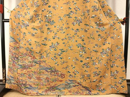 平和屋着物●訪問着　型染め　花鳥文　鬼しぼ縮緬　正絹　逸品　未使用　AABJ4507fy