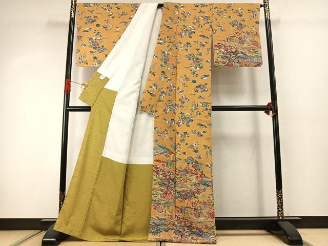 平和屋着物●訪問着　型染め　花鳥文　鬼しぼ縮緬　正絹　逸品　未使用　AABJ4507fy