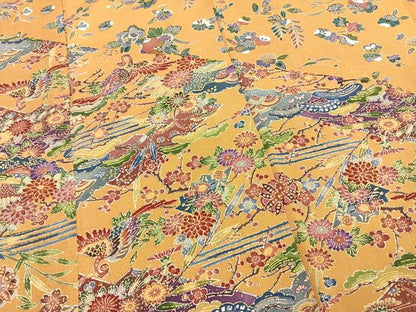平和屋着物●訪問着　型染め　花鳥文　鬼しぼ縮緬　正絹　逸品　未使用　AABJ4507fy