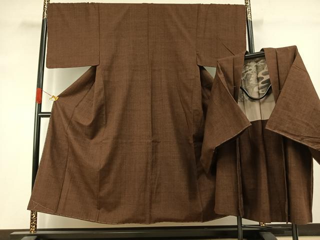 平和屋着物●男性　紬　アンサンブル　霞文　正絹　逸品　未使用　AABJ4508fy