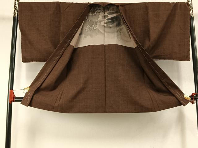平和屋着物●男性　紬　アンサンブル　霞文　正絹　逸品　未使用　AABJ4508fy