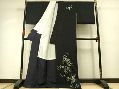 平和屋着物●訪問着　草花文　金銀彩　ロング丈　正絹　逸品　AABJ4509fy