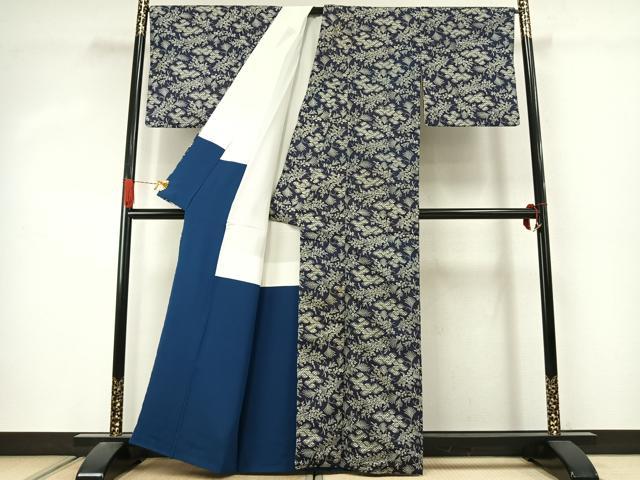 平和屋着物●本場染大島紬　型染め　草花文　正絹　逸品　AABJ4510fy