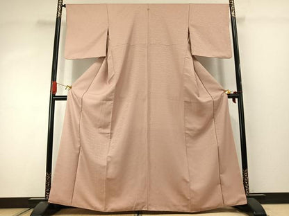 平和屋着物●色無地　流水地紋　洗柿色　洗える着物　AABJ4511fy