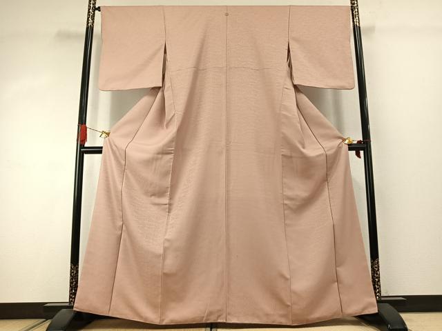 平和屋着物●色無地　流水地紋　洗柿色　洗える着物　AABJ4511fy