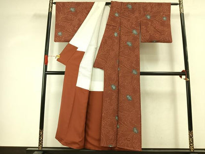 平和屋着物●上質な小紋　絞り　地紋起こし　草花文　正絹　逸品　AABJ4513fy