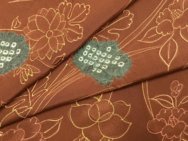平和屋着物●上質な小紋　絞り　地紋起こし　草花文　正絹　逸品　AABJ4513fy