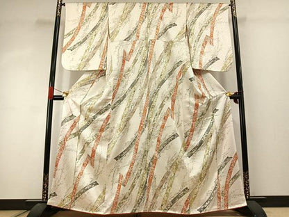 平和屋着物●上質な小紋　手描き　熨斗花文　金彩　正絹　逸品　未使用　AABJ4515fy