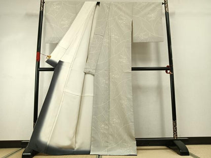 平和屋着物●本塩沢　140亀甲　草花文　正絹　逸品　AABJ4516fy