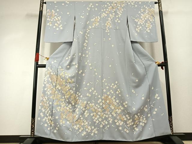 平和屋着物●訪問着　駒刺繍　舞桜文　銀糸　正絹　逸品　AABJ4517fy