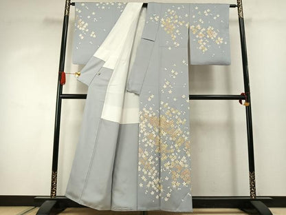 平和屋着物●訪問着　駒刺繍　舞桜文　銀糸　正絹　逸品　AABJ4517fy
