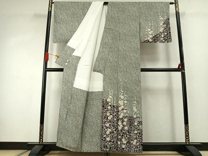 平和屋着物●訪問着　枝梅文　たたき染め　鈴乃屋扱い　正絹　逸品　AABJ4520fy