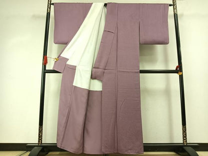 平和屋着物●上質な色無地　霞地紋　古代紫色　正絹　逸品　AABJ4521fy
