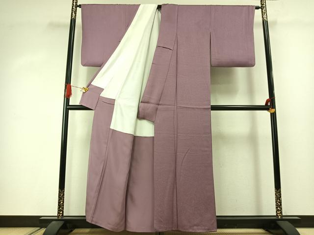 平和屋着物●上質な色無地　霞地紋　古代紫色　正絹　逸品　AABJ4521fy